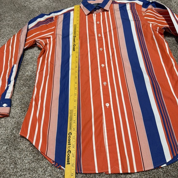 POLO By Ralph Lauren mens Medium Orange Blue Stripe Long Sleeve Button Up Shirt - Picture 6 of 8